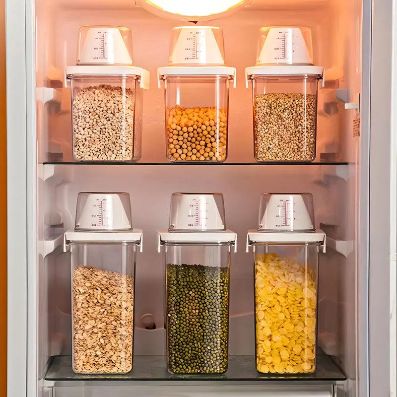 Recipiente Hermético Organizador para Armazenamentos com Copo de Medição - Conjunto de 2 Recipientes