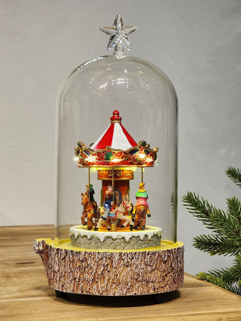 GLOBO DE VIDRO COM CARROSSEL COM LUZ SOM E MOVIMENTO 26CM